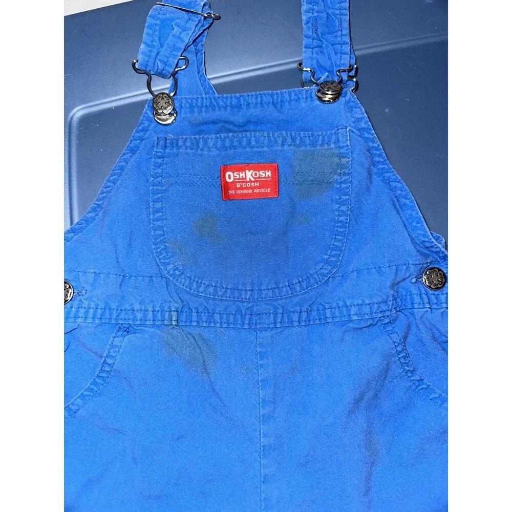 VTG OshKosh B'gosh Shortalls Youth 2T Blue Vestbak Bib Overalls USA Made Stained